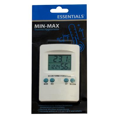 Essentials Digital Min-Max Thermo Hygrometer - Hydroponic Testing Equipment