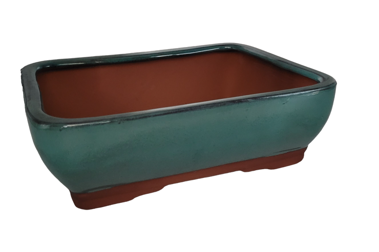 30 x 23 x 9 cm - Glazed Bonsai Pot - Green