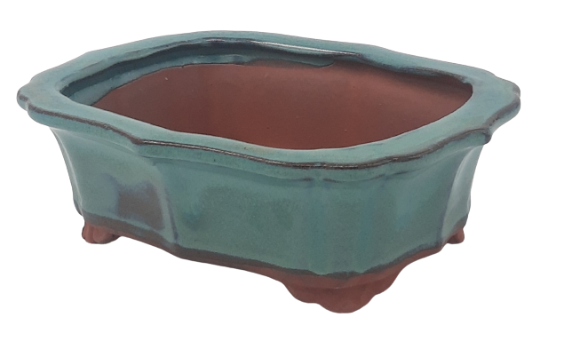 11 x 15 x 5 cm Glazed Bonsai Pot - Green - rectangular floriated