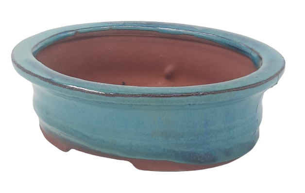 15 x 13 x 5 cm Glazed Bonsai Pot - Green Oval