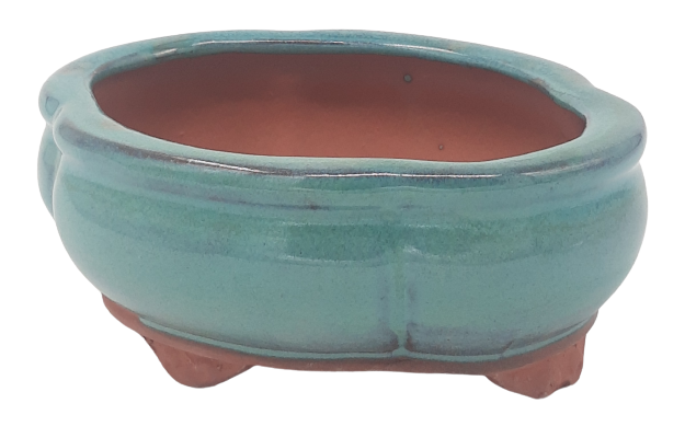 15 x 12 x 5 cm - Glazed Bonsai Pot - Oval Floriated