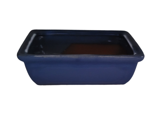 21 x 16 x 7 cm - Glazed Bonsai Pot - Blue