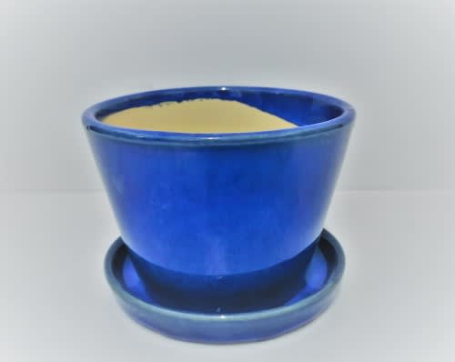 Juicy Blue Glazed Ceramic Round Pot with Tray