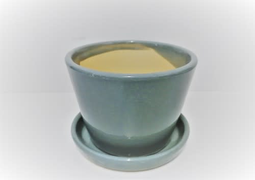 Pastel Green Glazed Ceramic Round Pot with Tray