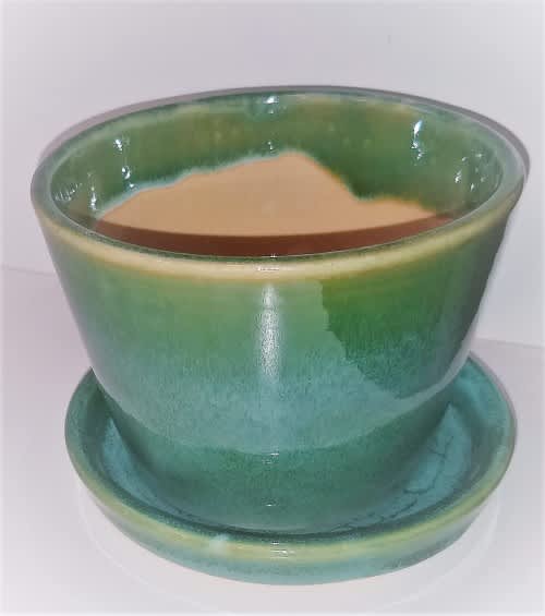 Aqua Glazed Ceramic Round Pot with Tray