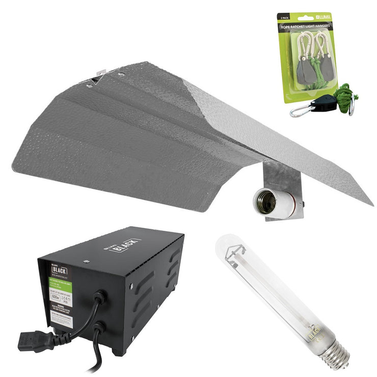 LUMii BLACK 600W Complete Kit with Reflector, Magnetic Ballast, Rope Ractchets and Lamp - Hydroponic Lighting