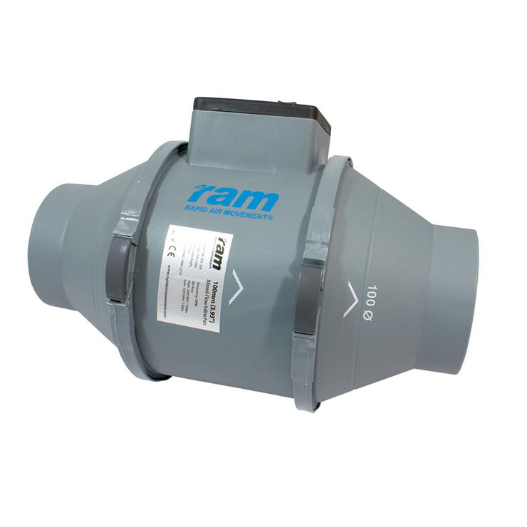 RAM Mixed-Flow Inline Fan 100mm - Hydroponic Environmental Control